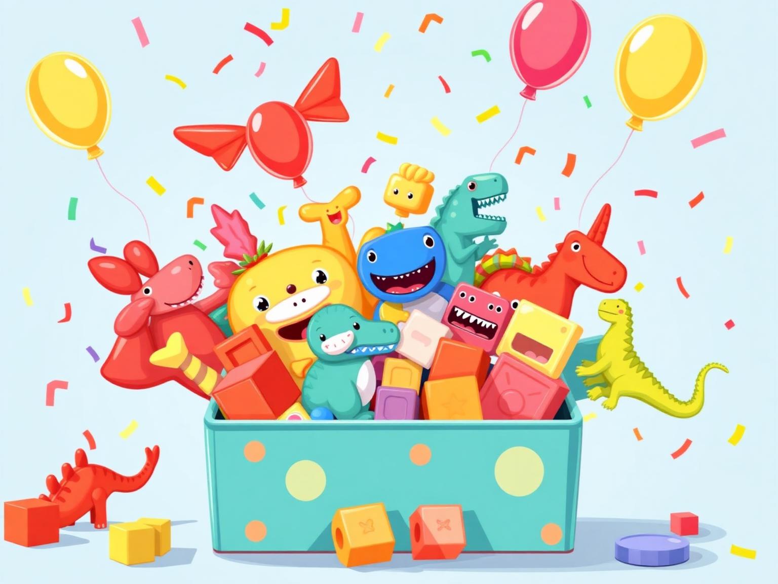 Kolorowy box z zabawkami Prezenciki